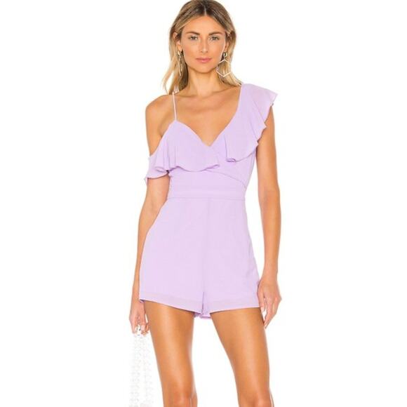 NWT Superdown Revolve Emilia Wrap Romper Lavender Purple Ruffle Size XS - Picture 1 of 10